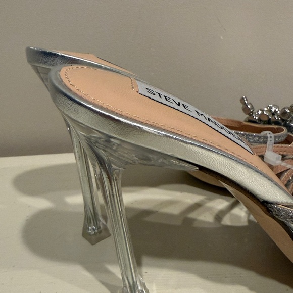 Steve Madden Women's Pamola Silver Rhinestone Embellished Heels - Picture 9 of 10